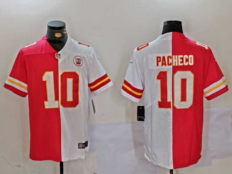 Men%27s Kansas City Chiefs #10 Isiah Pacheco Red White Split Vapor Limited Stitched Jersey Dzhi